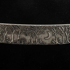 Hair Barrette SilverTone Metal Forest Moon Top Hair Accessory 1"x 3 1/2"